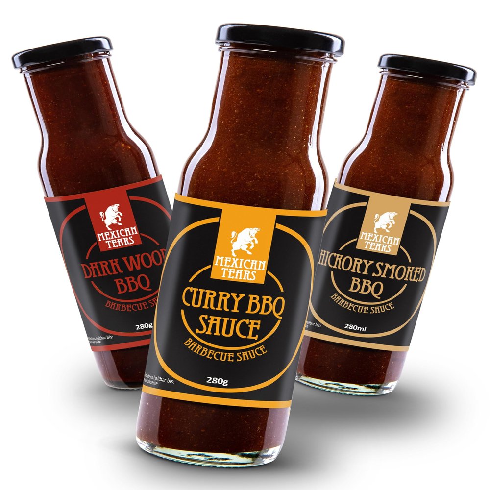 BBQ Sauce Set, 3 x 250 ml: Whisky Barrel Smoke, Hickory & Curry