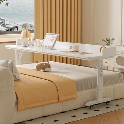 Overbed Table with Wheels, Height-Adjustable, Portable Bedside Table