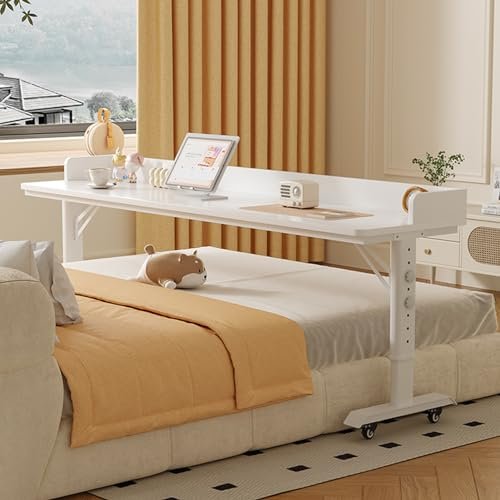 Overbed Table with Wheels, Height-Adjustable, Portable Bedside Table