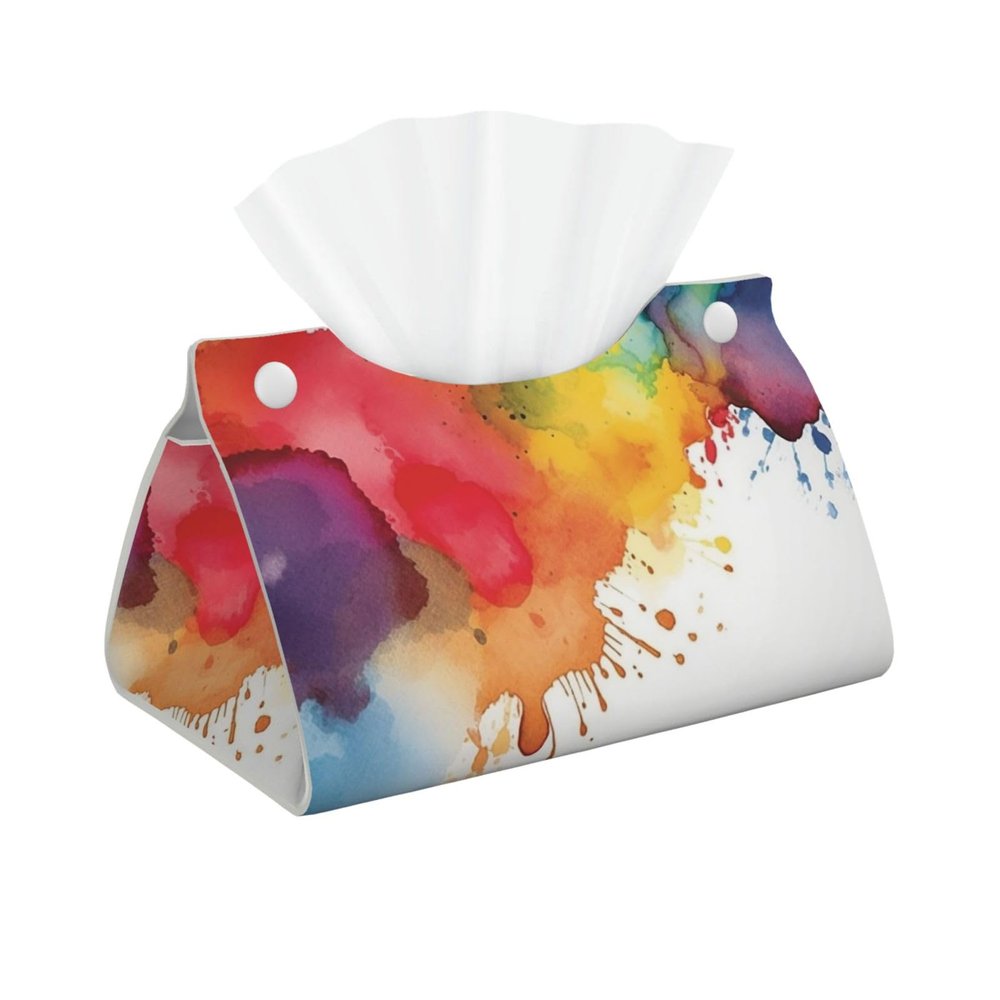 PU Leather Tissue Box Cover with Watercolor Splatter Design