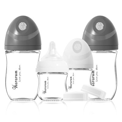 Glass Baby Bottles, 4-Pack, 0+ Months, Anti-Colic, Wide Neck, 80 ml & 160 ml, White & Black