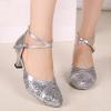 Women's Blue Pointed-Toe Sandal Pumps with Kitten Heel and Glitter Details view 3