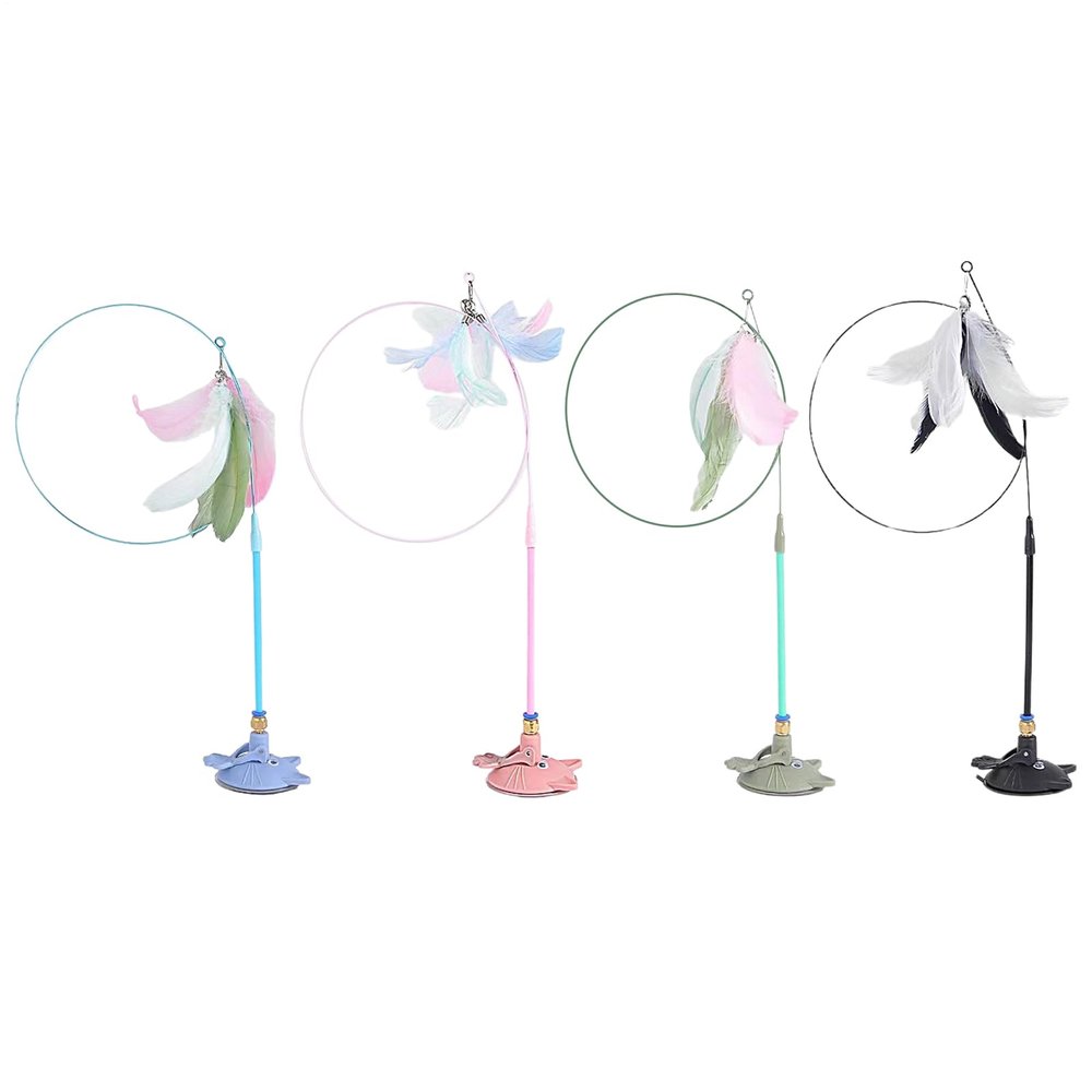 Cat Toy with Suction Cup and Feathers, 4-Piece Set
