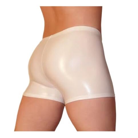 ASNAT Sexy White Latex-Rubber Shorts, Fetish Boxer Shorts for Men, White, S