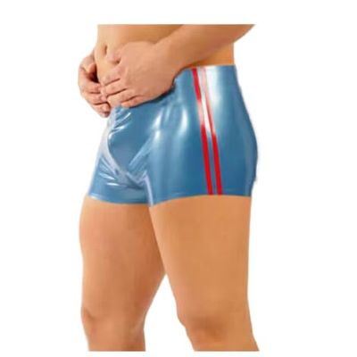 ASNAT Sexy Men's Natural Latex Shorts, Metallic Purple/Blue, Shiny Rubber Boxer Briefs, Size S