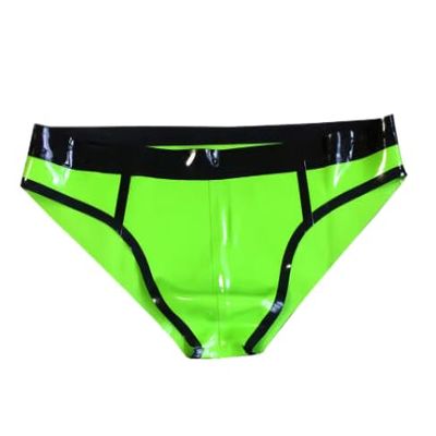 ASNAT Sexy Latex Rubber Men's Briefs, Green and Black, XS