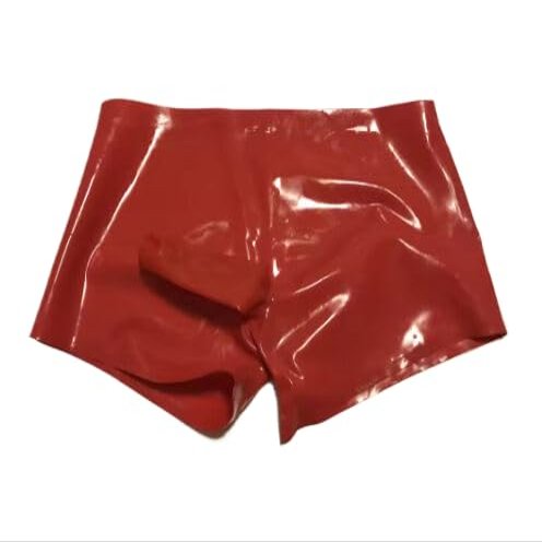 ASNAT Sexy Transparent Men's Latex Boxer Briefs with Crotch Protection, Red, L