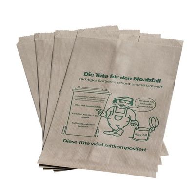 Brown Paper Compostable Bio-Waste Bags, 9.5 L, 20 + 16 x 36 cm, 10-Pack