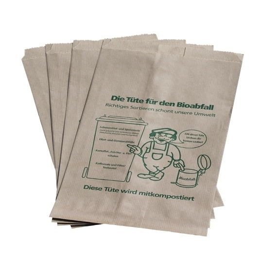 Brown Paper Compostable Bio-Waste Bags, 9.5 L, 20 + 16 x 36 cm, 10-Pack