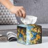 Mexpekil Square Tissue Box Cover, PU Leather, Waterproof, Blue Butterfly and Yellow Flower view 2
