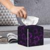 Mexpekil Square Tissue Box Cover, PU Leather, Waterproof, Cube-Shaped, Decorative Organizer for Home, Car, and Office, Dark Purple Sunflowers view 2