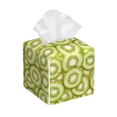 Mexpekil Square Tissue Box Cover, PU Leather, Waterproof Cube Organizer for Home, Car, and Office (Kiwi Fruit, Green Fruit)
