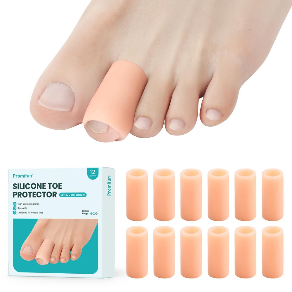 Promifun Silicone Toe Caps, 12-Pack for Little Toes, Beige