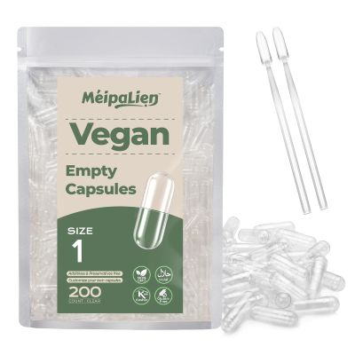 Empty Capsules Size 1, 200 Count, Vegan, Transparent, Allergen-Free | Vegetarian, Halal, Non-GMO