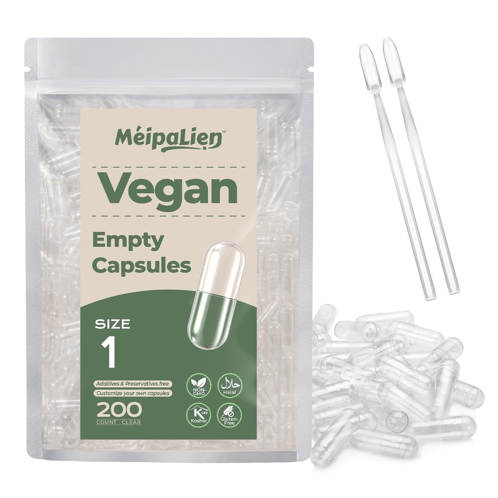 Empty Capsules Size 1, 200 Count, Vegan, Transparent, Allergen-Free | Vegetarian, Halal, Non-GMO