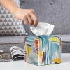Mexpekil Square Tissue Box Cover, PU Leather, Waterproof, Cube-Shaped, Sailboat Pattern view 2