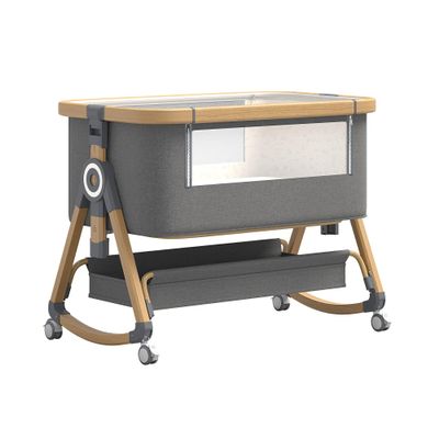 GLOKID 3-in-1 Baby Bedside Crib & Travel Cot with Wheels, 6-Level Height Adjustment, Cradle Mode, Adjustable Mattress Incline (Gold Gray)