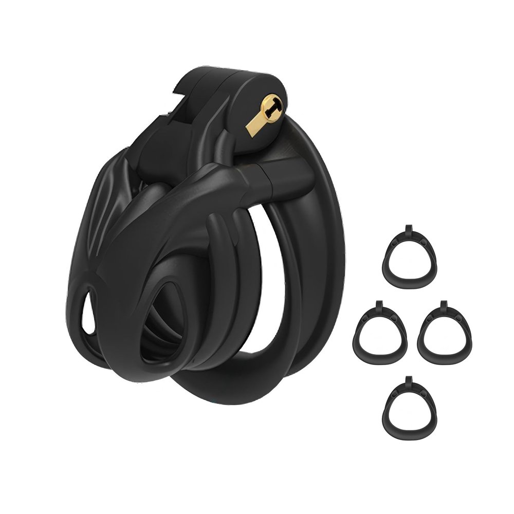 3D-Printed Resin Chastity Cage with 4 Wider Rings and Locks, Small