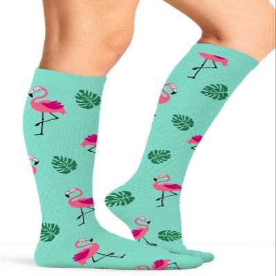 Cherokee Women's Compression Socks, 10–15 mmHg, Knee-High, Flamingo Life, Plus