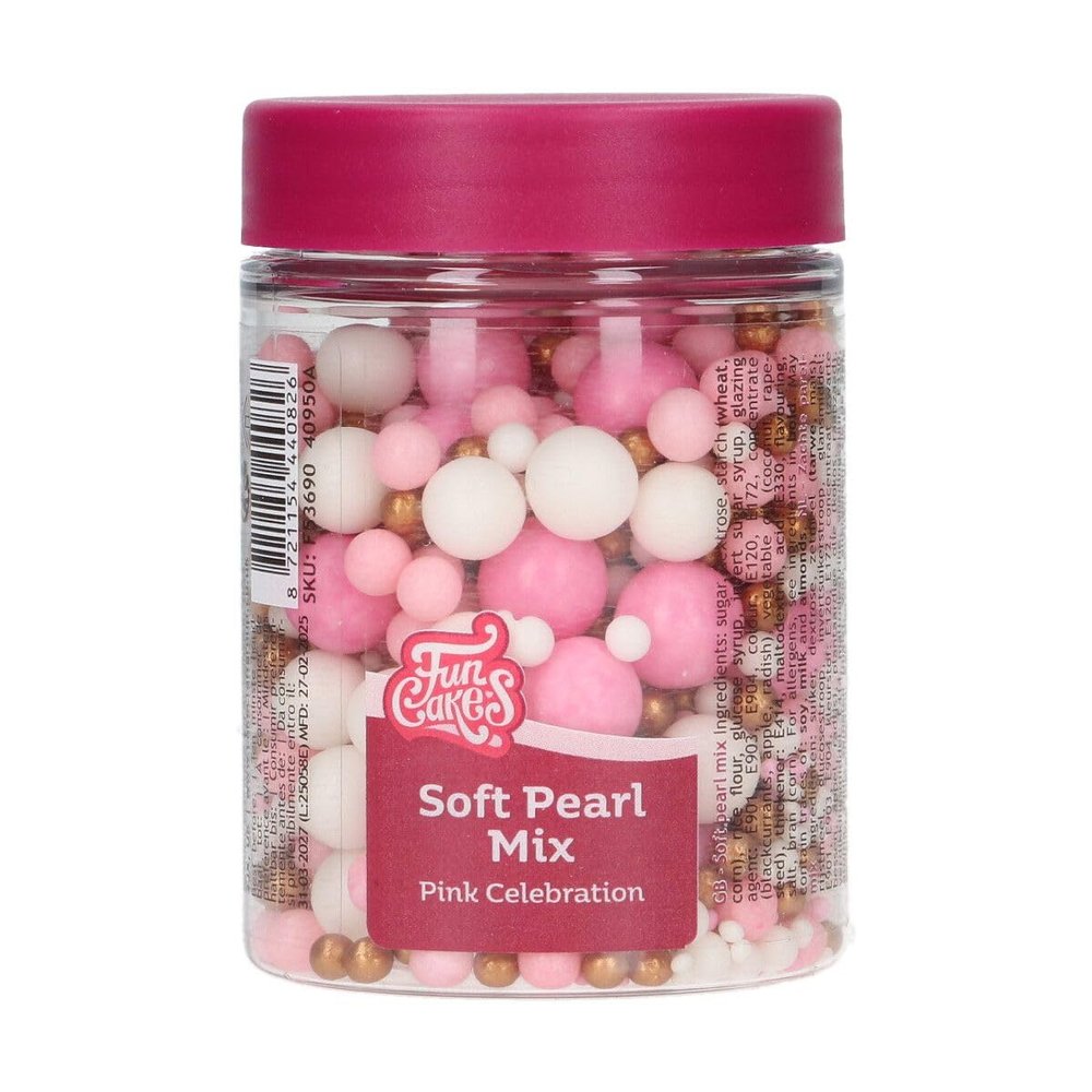 FunCakes Soft Pearls Soft Sugar Pearls, Pink Celebration, 80 g