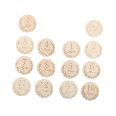 Sosoport 14-Piece Wooden Baby Milestone Cards, Reusable Photo Props in Khaki