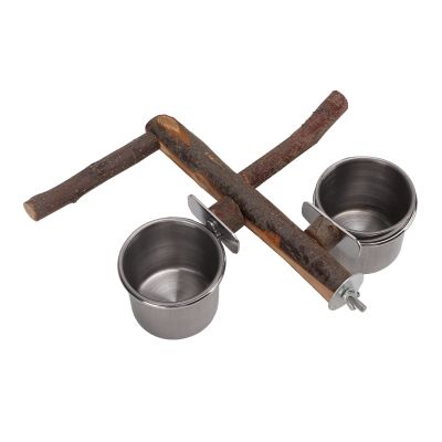 Tbest Bird Food and Water Bowls with Wooden Stand