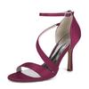 EICOFF Women's Ankle-Strap Stiletto Sandals, Open-Toe Satin High Heels, Burgundy, EU 43 view 1