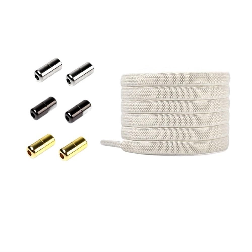 HIKOO DAILY Flat Elastic Shoelaces for Sneakers, Mesh Fabric, No-Tie, for Children and Adults, 100 cm, Black (Beige)