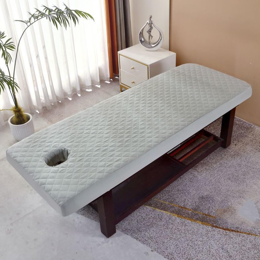 LDLCYCN Gray Massage Table Cover, 70 × 190 cm, with Face Hole and Elastic Band
