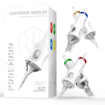 POSEIDON Professional Tattoo Cartridge Needles, 50-Pack | 10 Sizes | 3RL/5RL/7RL/9RL/9RM/11RM/15RM/7M1 (#10), 5RS/9RS (#12) | Disposable Needles with Ink Membrane