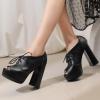 WOkismD 12 cm Open-Toe Chunky-Heel Plus-Size Women's Lace-Up High-Heel Sandals, Black, EU 46 view 2
