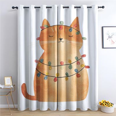 Luxfieo Cat Cartoon Blackout Curtains, 300 cm Long, 2-Piece Set