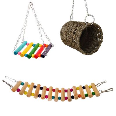 Bird Nest Swing Wooden Ladder for Parrots and Small Pets