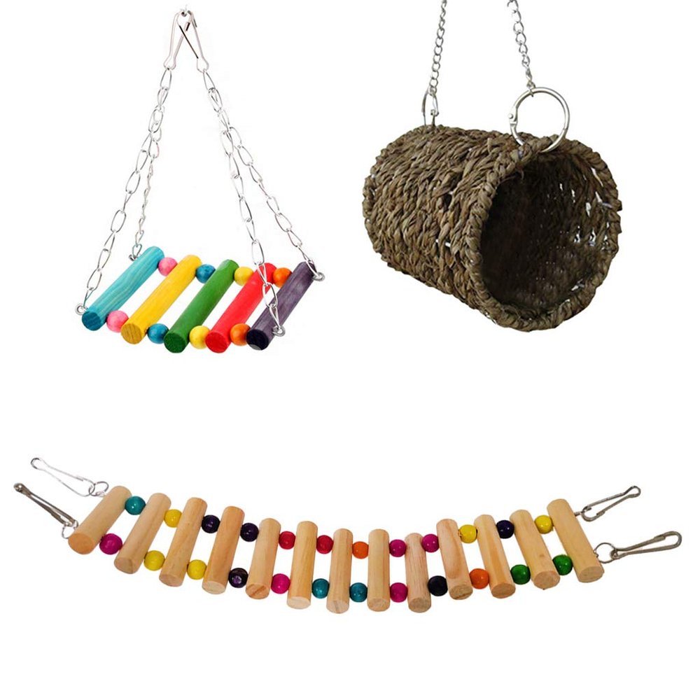 Bird Nest Swing Wooden Ladder for Parrots and Small Pets