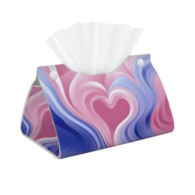 Mexpekil Rectangular Tissue Box Cover, Waterproof PU Leather, Cube-Shaped, Decorative Organizer for Home, Car, Office (Abstract Heart, Rainbow)