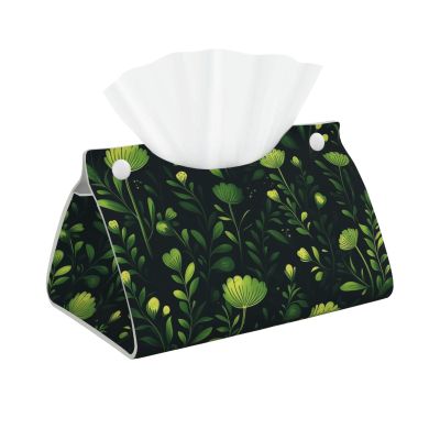 Mexpekil Rectangular Tissue Box Cover, Waterproof PU Leather, Decorative Organizer for Home, Car and Office (Light Green Plants)