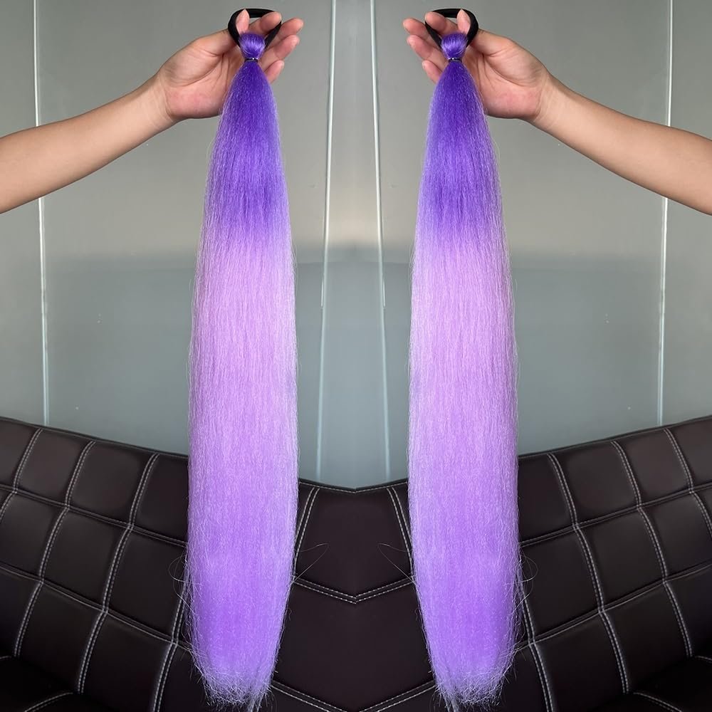 2-Piece Braided Ponytail Extensions, Dark Purple + Light Purple