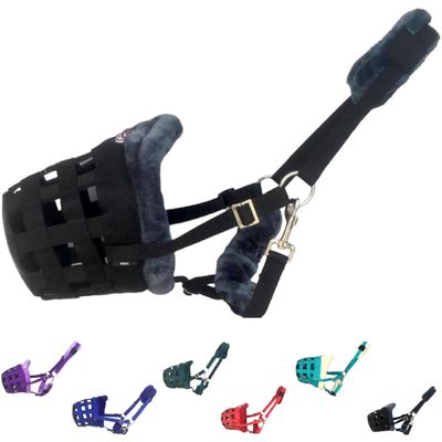 Padded Horse Grazing Muzzle with Mink Fleece, Breathable, Multiple Sizes (Black, Draft)