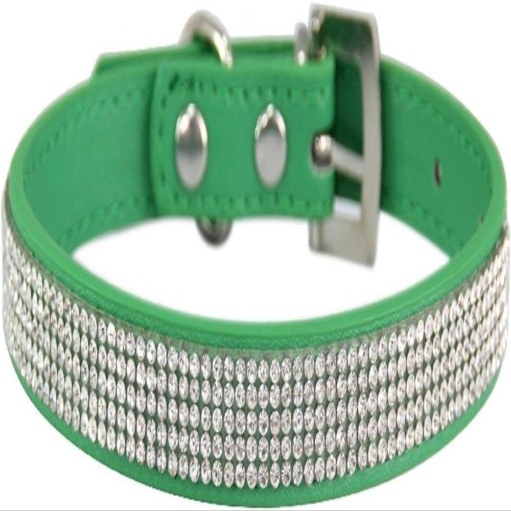 Personalized Rhinestone Dog Collar, Adjustable Pet Collar with Metal Buckle for Small, Medium, and Large Dogs and Cats, Iridescent Puppy Collar (Green, XS)