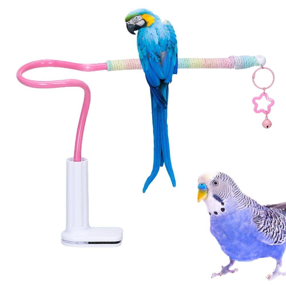 Bird Perch Stand with Bell - Colorful Non-Slip Training Toy for Small Birds