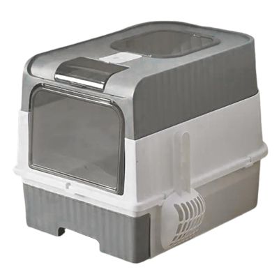 Cat Litter Box for Large Cats, Foldable, with Scoop and Odor Control