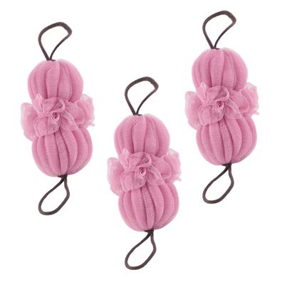 3-Pack Pink PE Bath Sponges for Bath and Shower