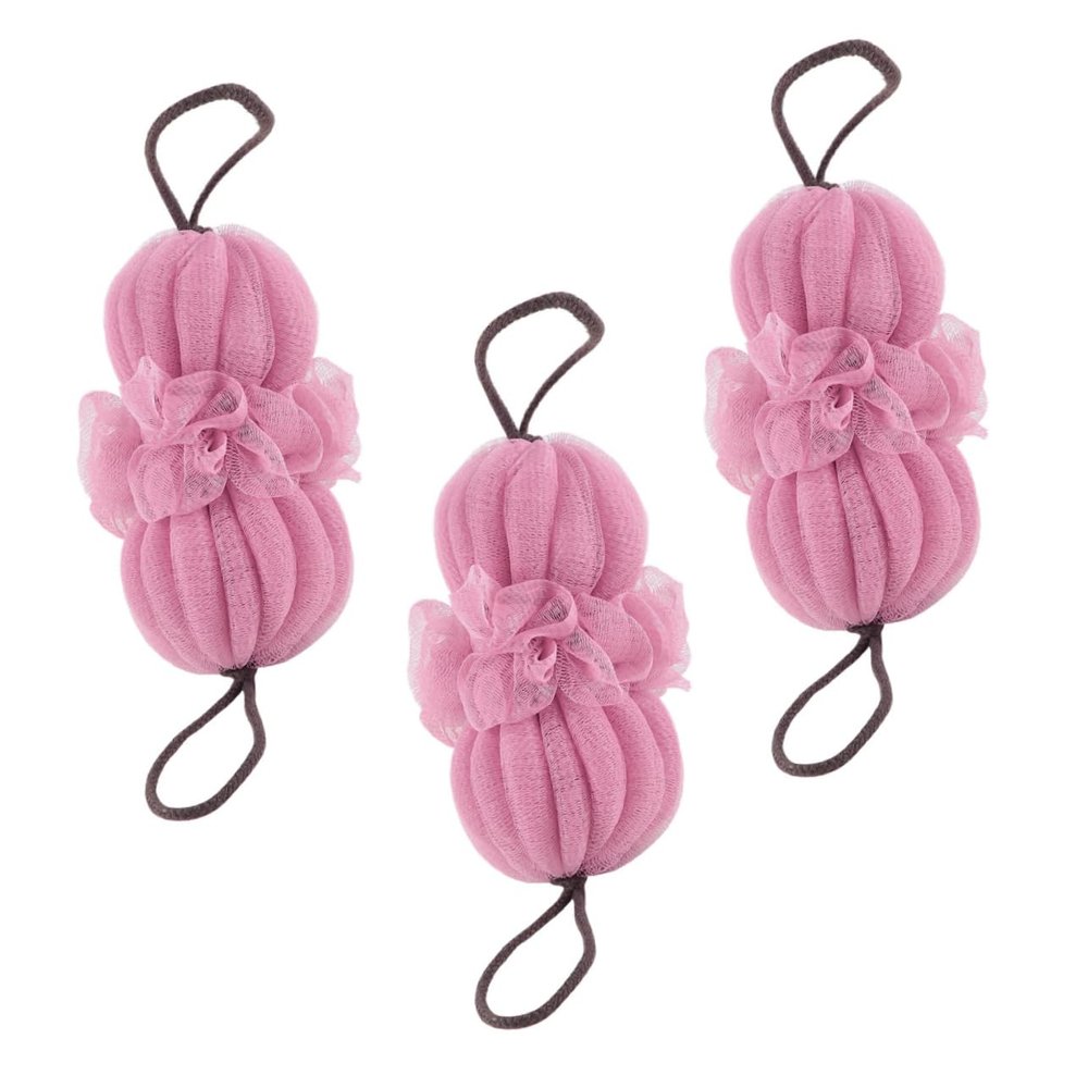 3-Pack Pink PE Bath Sponges for Bath and Shower