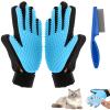 Pet Grooming Brush Gloves for Dogs and Cats, Light Blue view 1