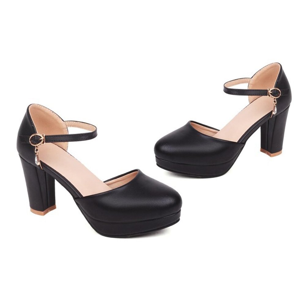 HFIRHfgj Women's 9 cm Closed-Toe Chunky Block Heel Pumps, Black, EU 42