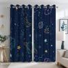 Ttincceer Navy Blue Blackout Curtains with Cartoon Stars and Planets, Galaxy Theme, with Tulle, 2 Panels, 107 x 215 cm view 1
