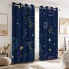 Ttincceer Navy Blue Blackout Curtains with Cartoon Stars and Planets, Galaxy Theme, with Tulle, 2 Panels, 107 x 215 cm view 2