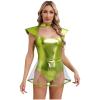 Women's Sexy Cosplay Bodysuit with Skirt, Fluorescent Green, 3XL view 1