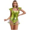 Women's Sexy Cosplay Bodysuit with Skirt, Fluorescent Green, 3XL view 2