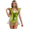 Women's Sexy Cosplay Bodysuit with Skirt, Fluorescent Green, 3XL view 3
